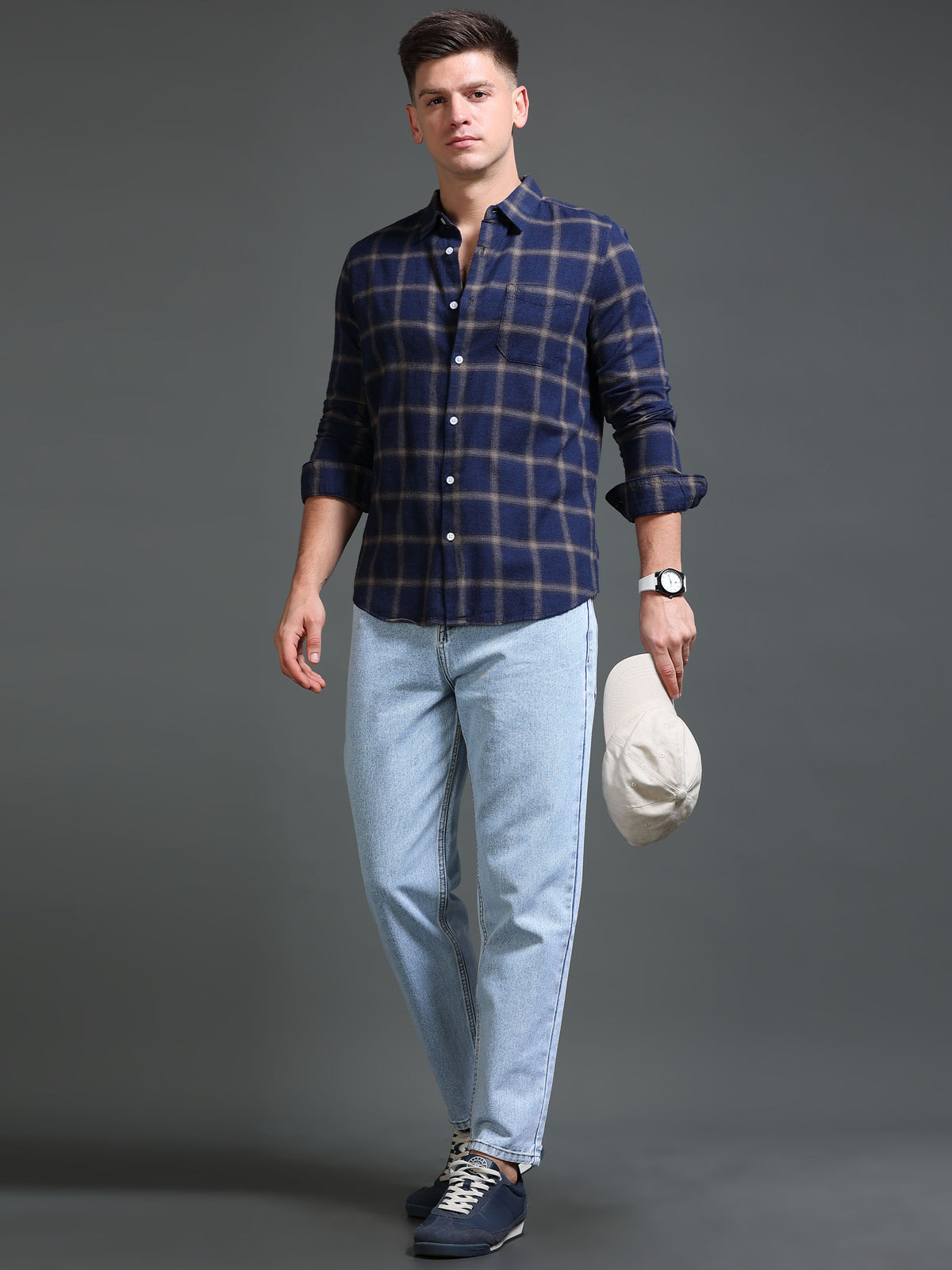 The Next Story Men Regular Fit Checkered Casual Blue Shirt - view 6