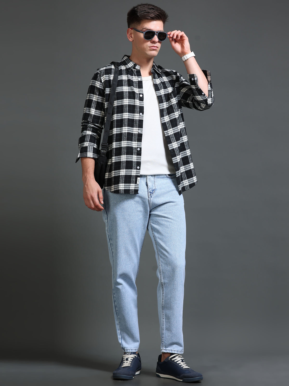 The Next Story Men Regular Fit Checkered Casual Black Shirt - view 6