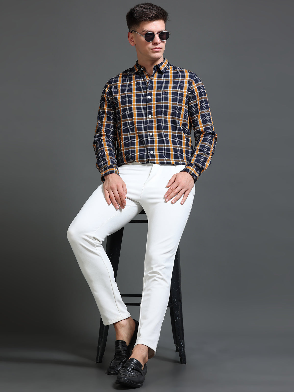The Next Story Men Regular Fit Checkered Casual Orange Shirt - view 6