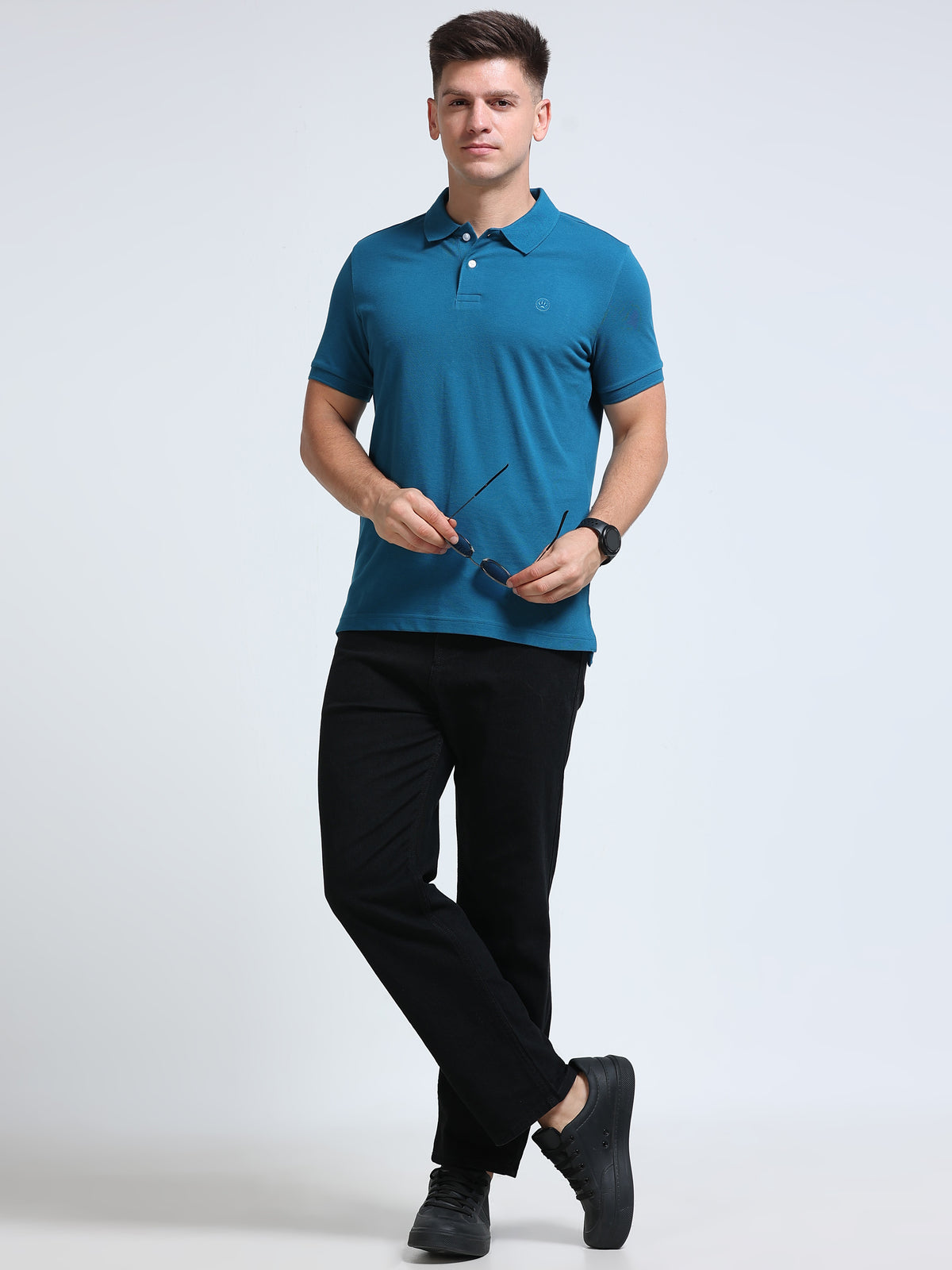 The Next Story Self Design Men Polo Neck Blue T-Shirt - view 7