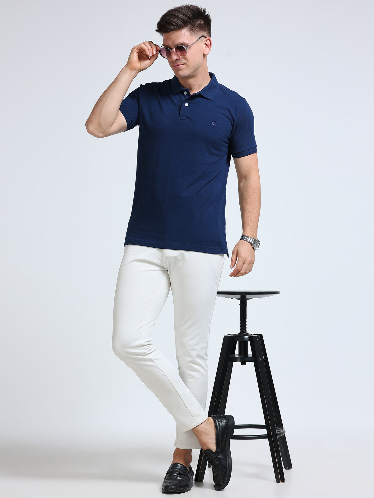 The Next Story Self Design Men Polo Neck Navy Blue T-Shirt - view 6