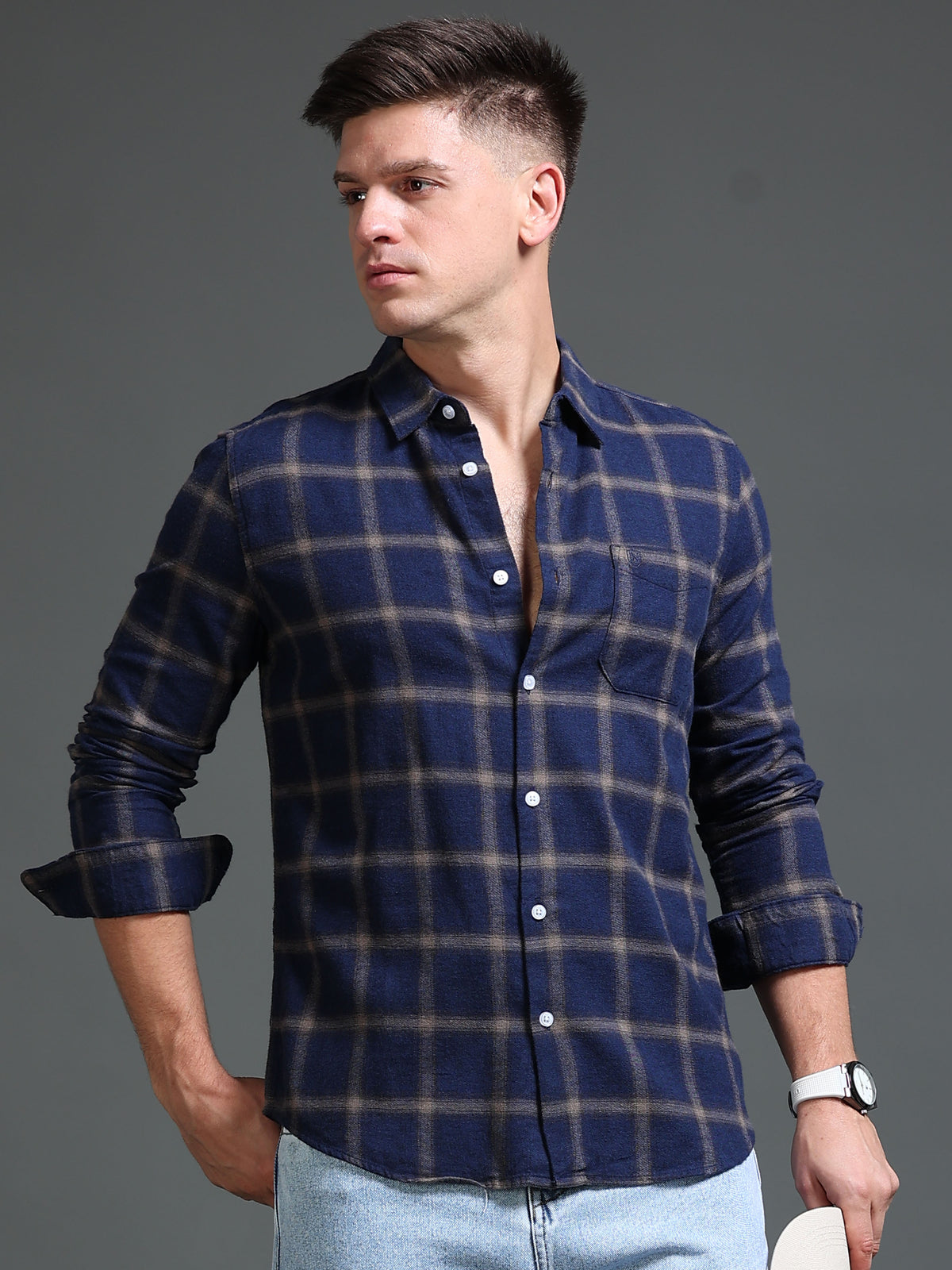 The Next Story Men Regular Fit Checkered Casual Blue Shirt - front view