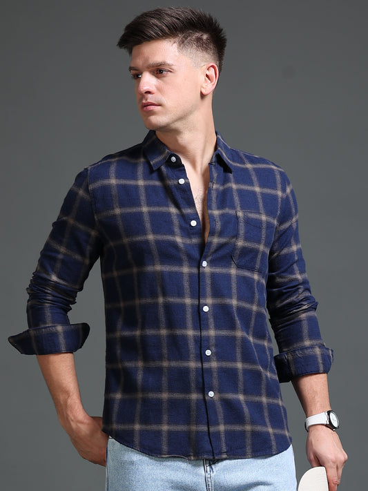 The Next Story Men Regular Fit Checkered Casual Blue Shirt - front view