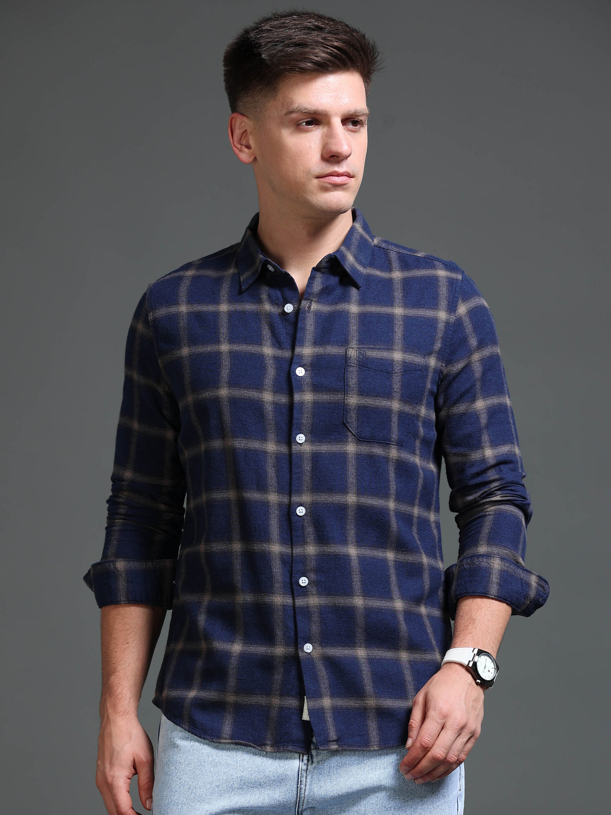 The Next Story Men Regular Fit Checkered Casual Blue Shirt - view 2