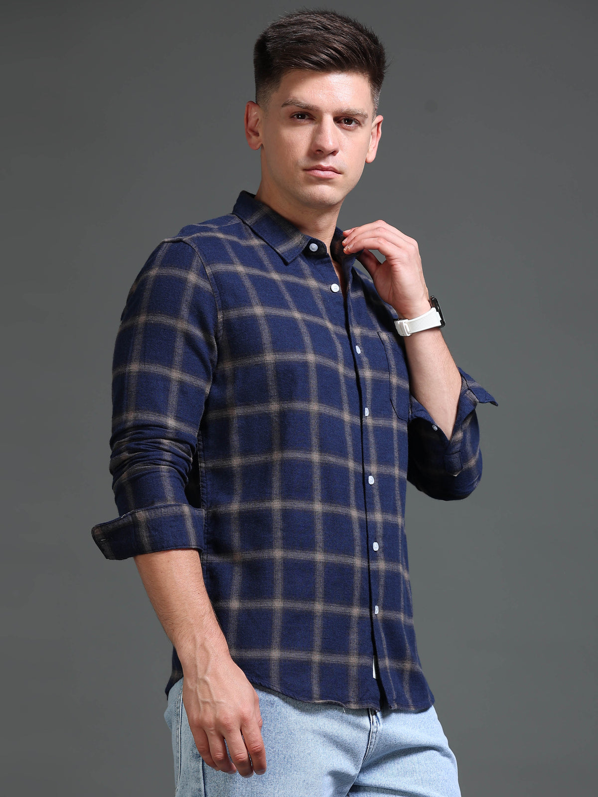 The Next Story Men Regular Fit Checkered Casual Blue Shirt - view 3