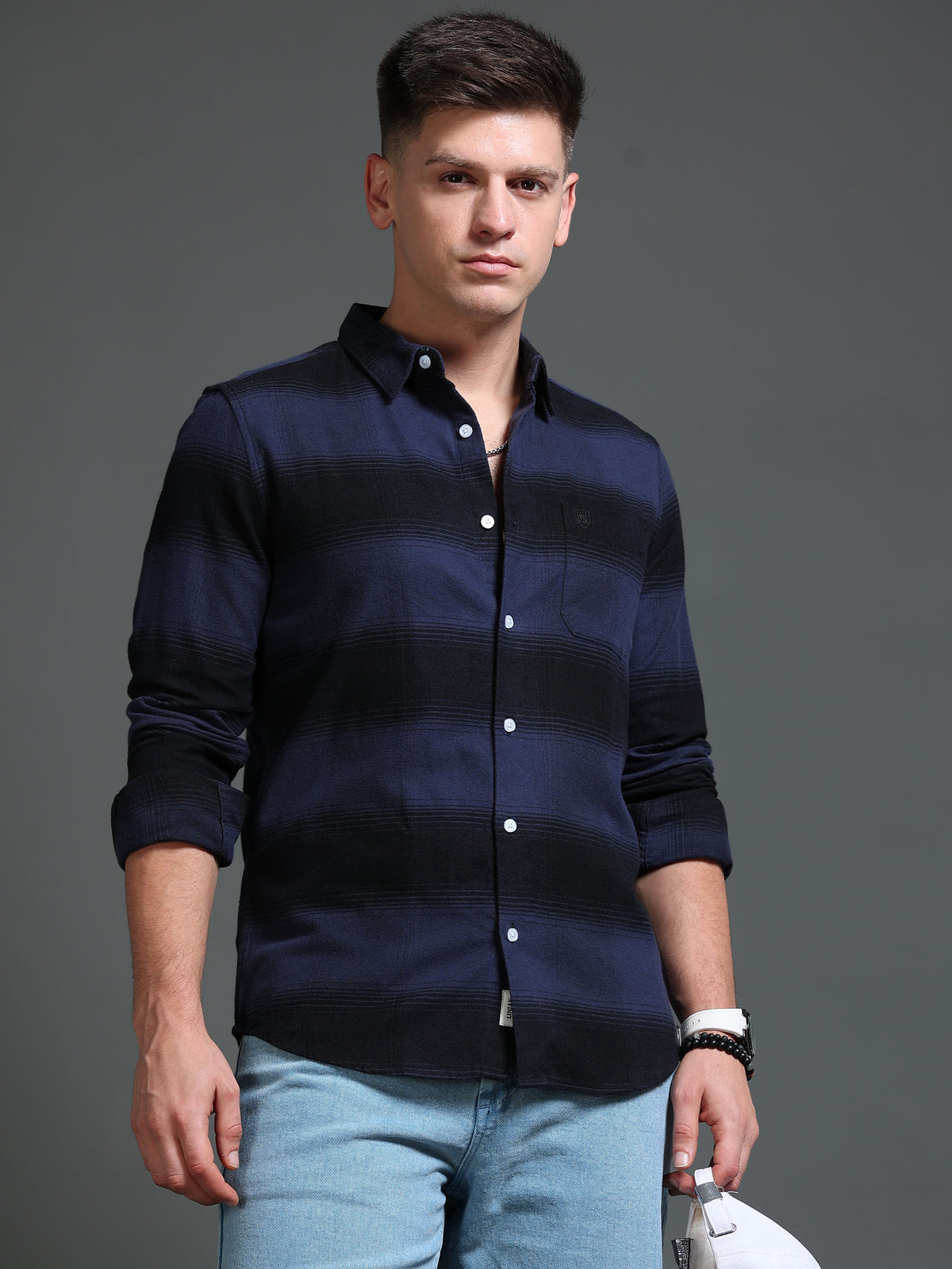The Next Story Men Regular Fit Checkered Casual Blue Shirt - front view