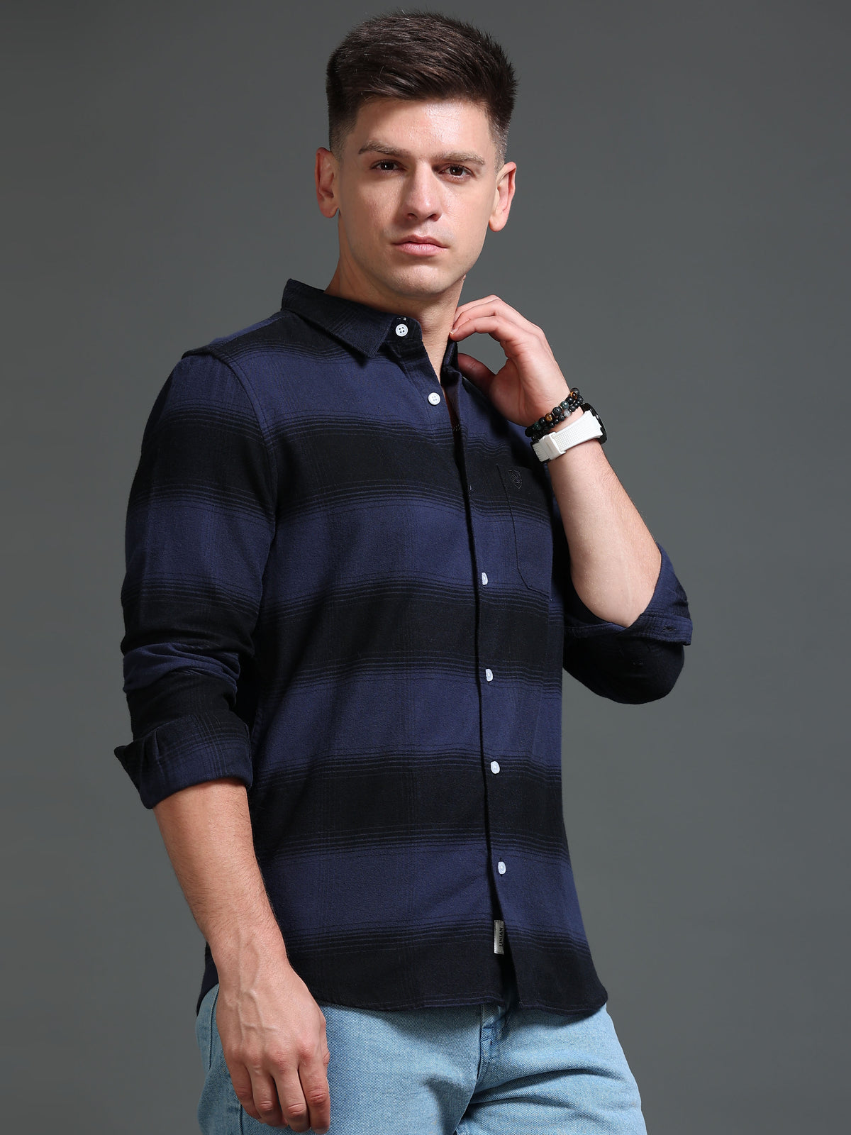 The Next Story Men Regular Fit Checkered Casual Blue Shirt - view 3