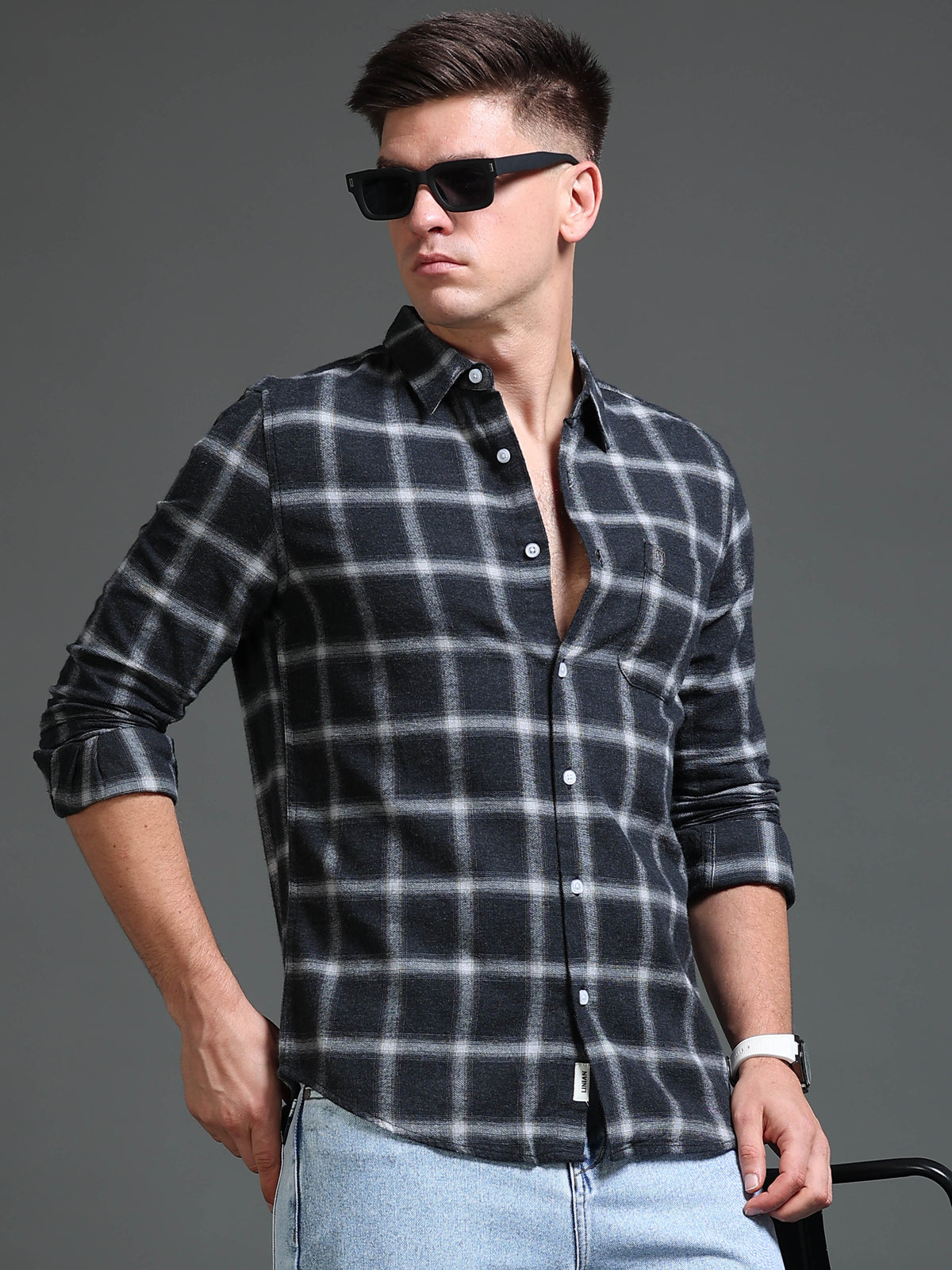 The Next Story Men Regular Fit Checkered Casual Grey Shirt - front view