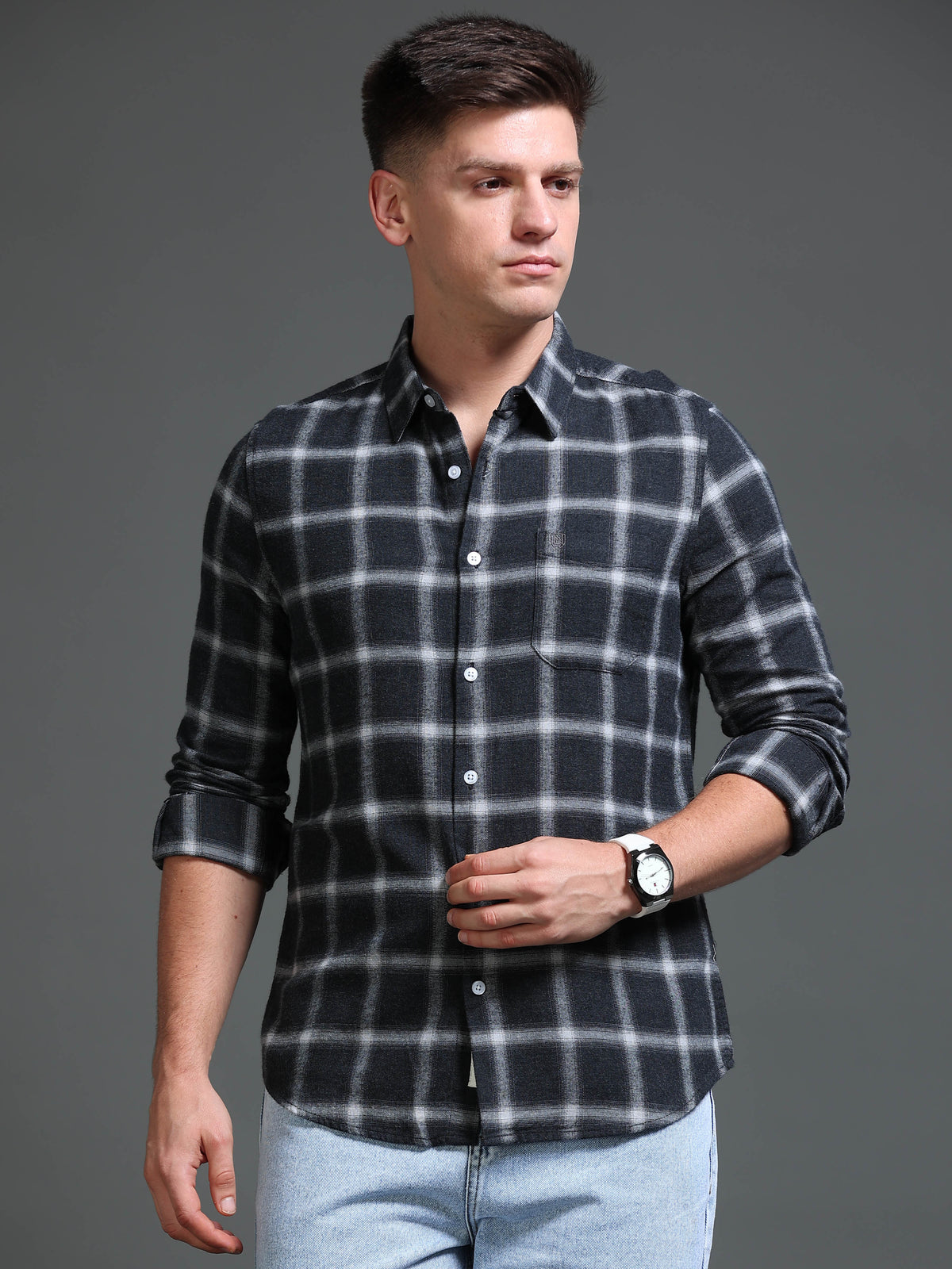 The Next Story Men Regular Fit Checkered Casual Grey Shirt - view 2