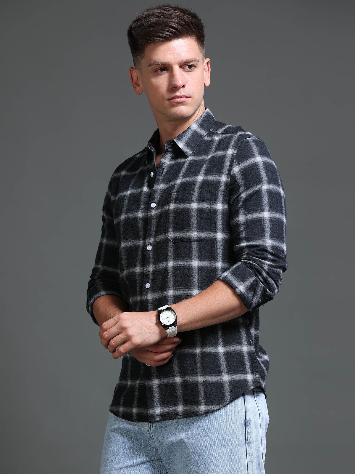 The Next Story Men Regular Fit Checkered Casual Grey Shirt - view 3