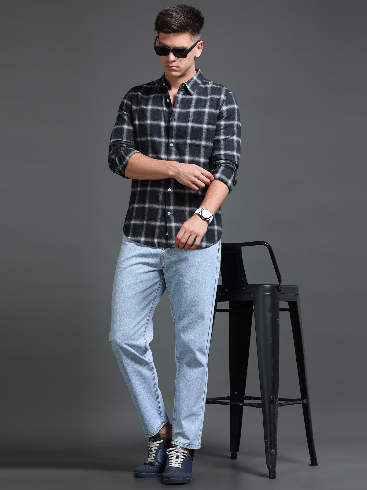 The Next Story Men Regular Fit Checkered Casual Grey Shirt - view 6