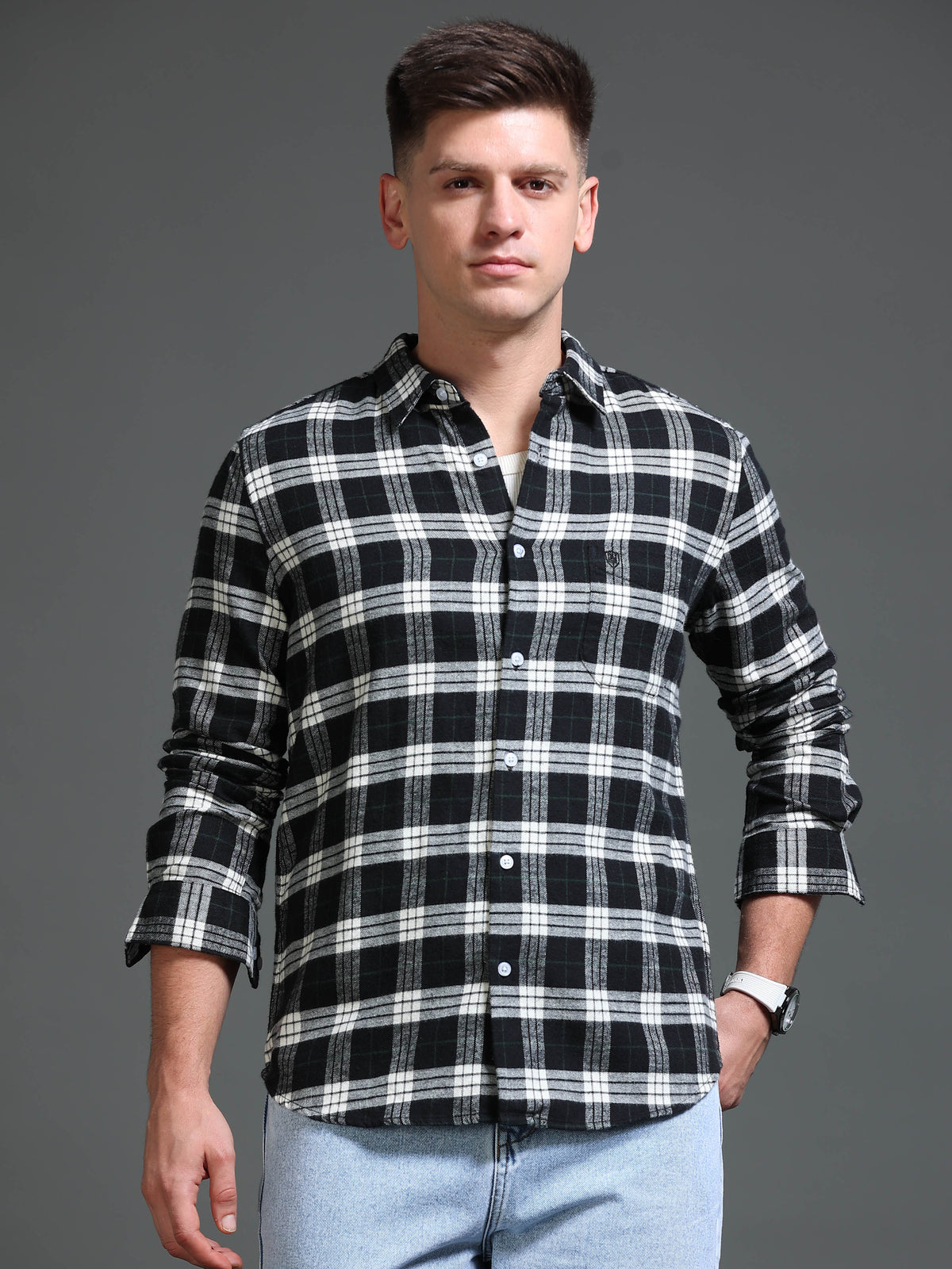 The Next Story Men Regular Fit Checkered Casual Black Shirt - view 2