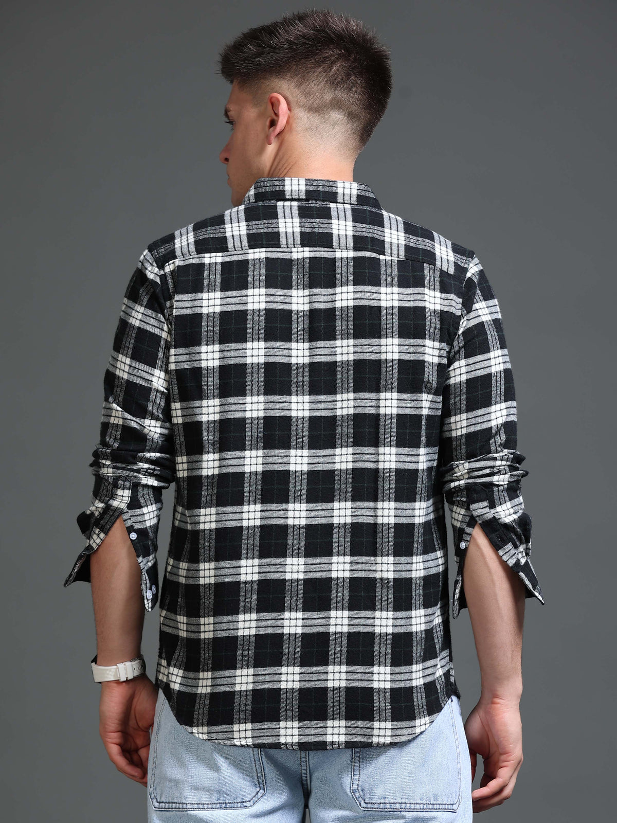 The Next Story Men Regular Fit Checkered Casual Black Shirt - view 4