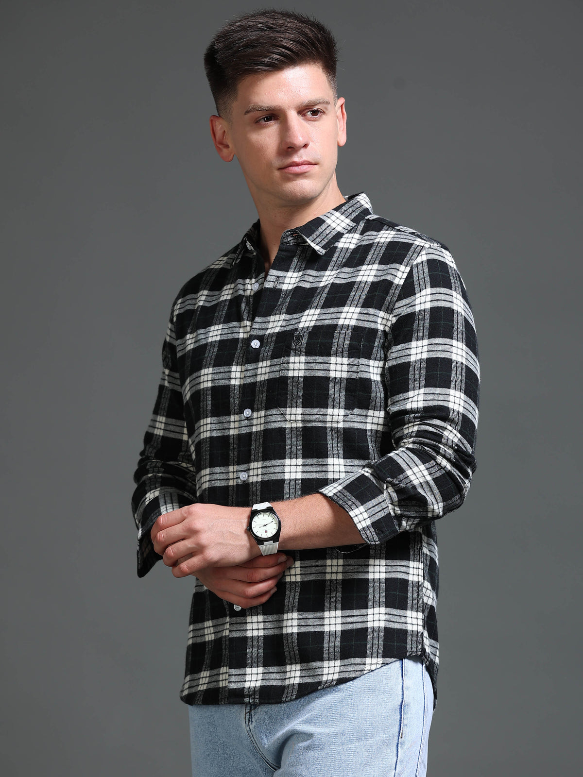 The Next Story Men Regular Fit Checkered Casual Black Shirt - view 3