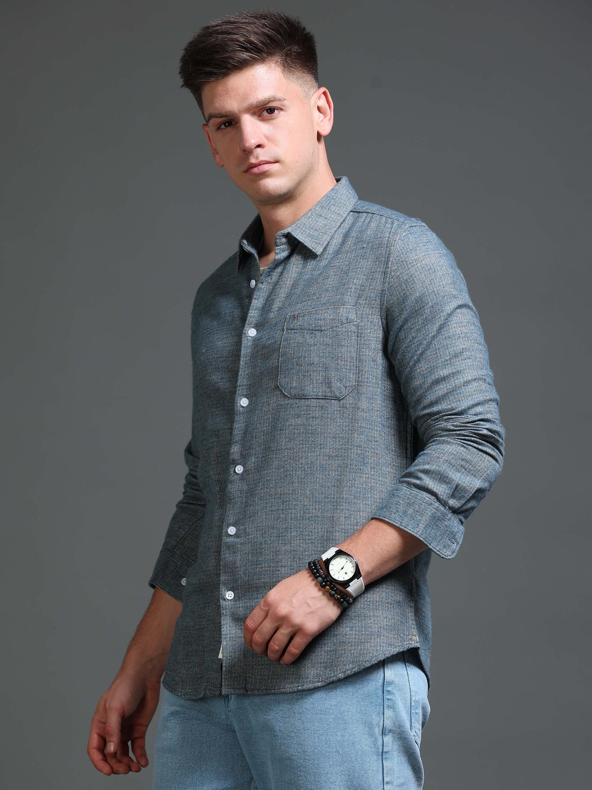 The Next Story Men Regular Fit Self Design Casual Green Shirt - view 3