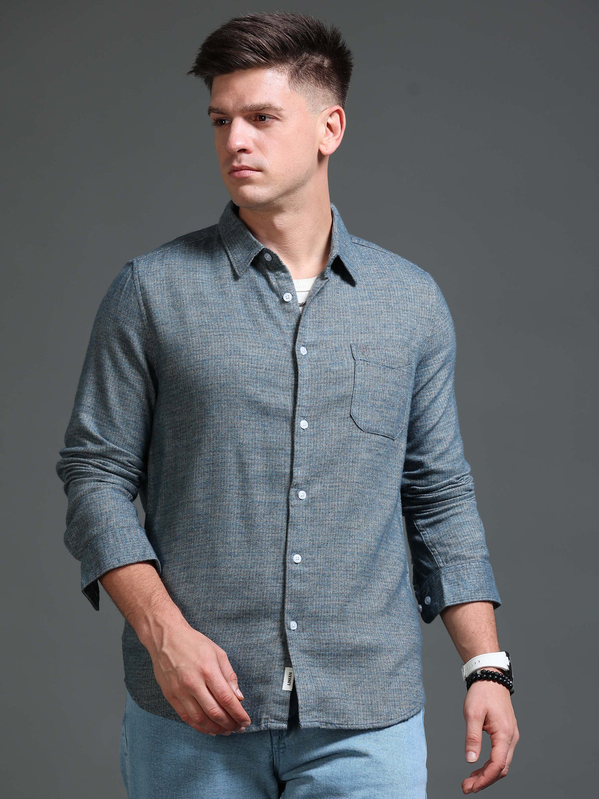 The Next Story Men Regular Fit Self Design Casual Green Shirt - view 2