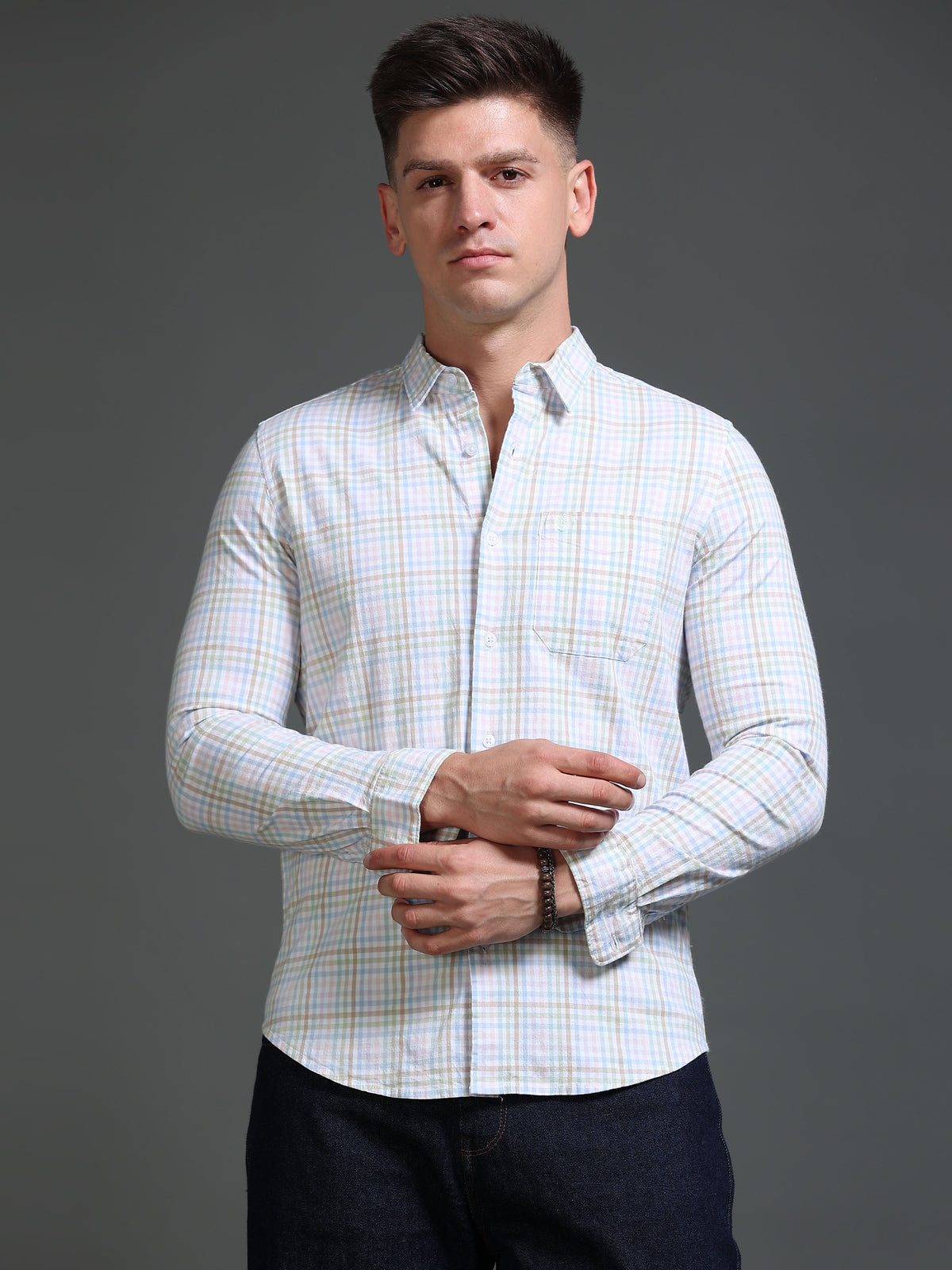 The Next Story Men Regular Fit Checkered Casual White Shirt - view 2