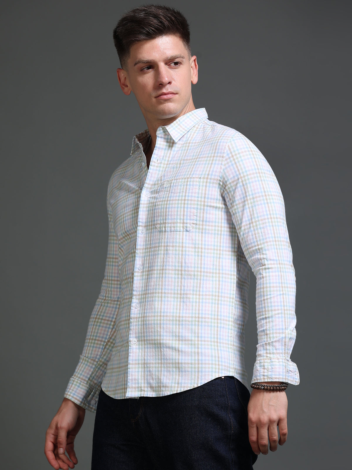 The Next Story Men Regular Fit Checkered Casual White Shirt - view 3