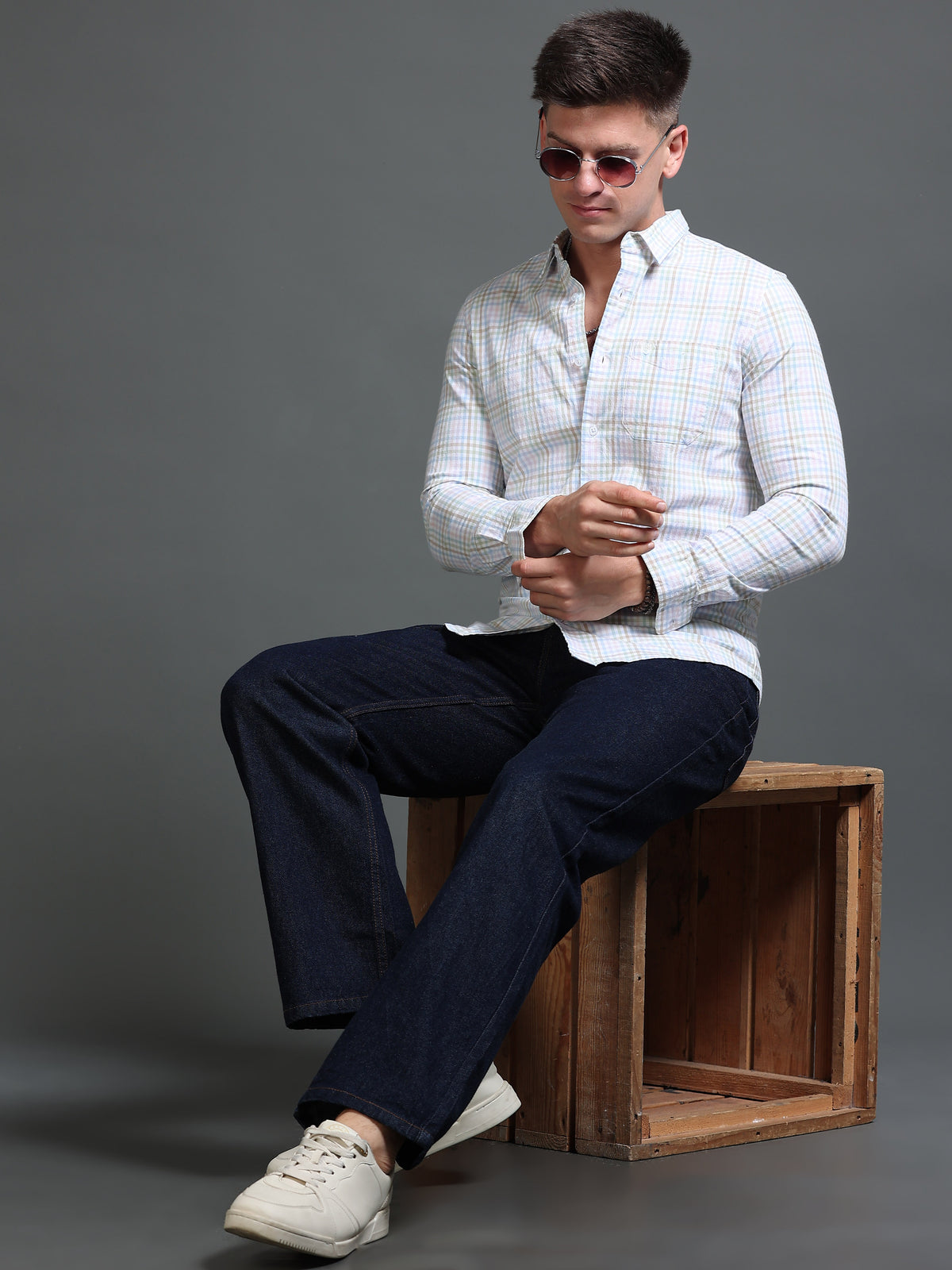 The Next Story Men Regular Fit Checkered Casual White Shirt - view 6