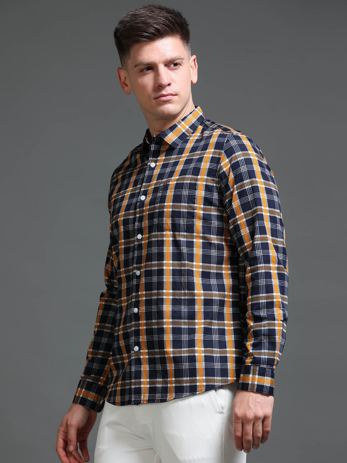 The Next Story Men Regular Fit Checkered Casual Orange Shirt - view 3