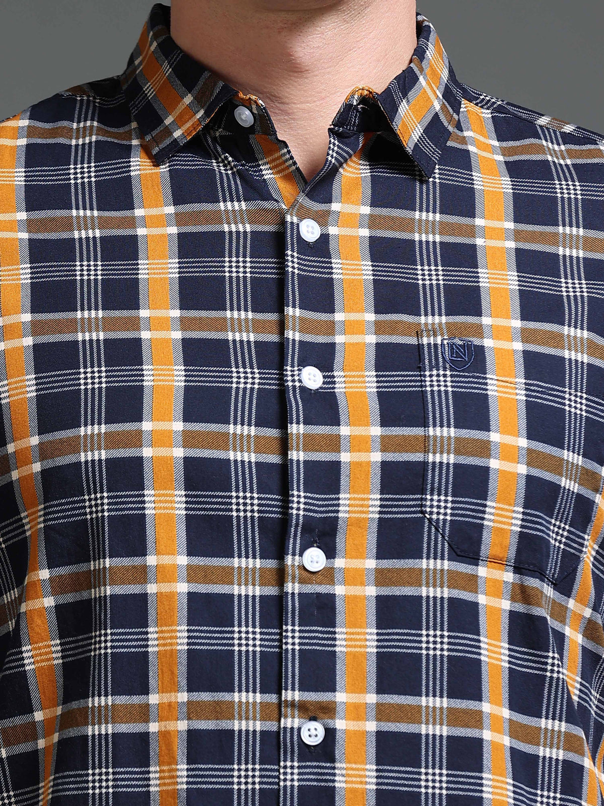 The Next Story Men Regular Fit Checkered Casual Orange Shirt - view 5