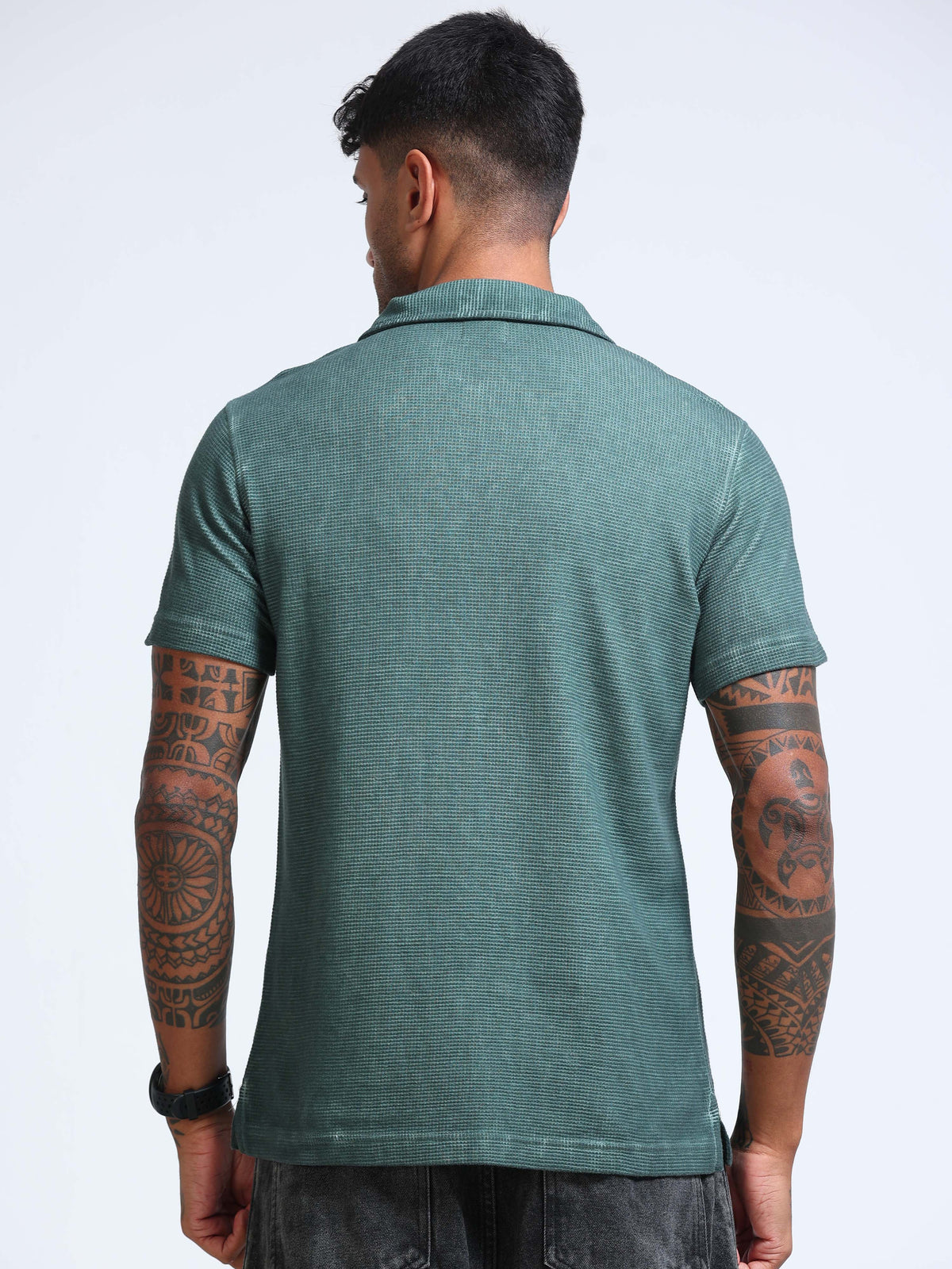 The Next Story Self Design Men Polo Neck Green T-Shirt - view 4