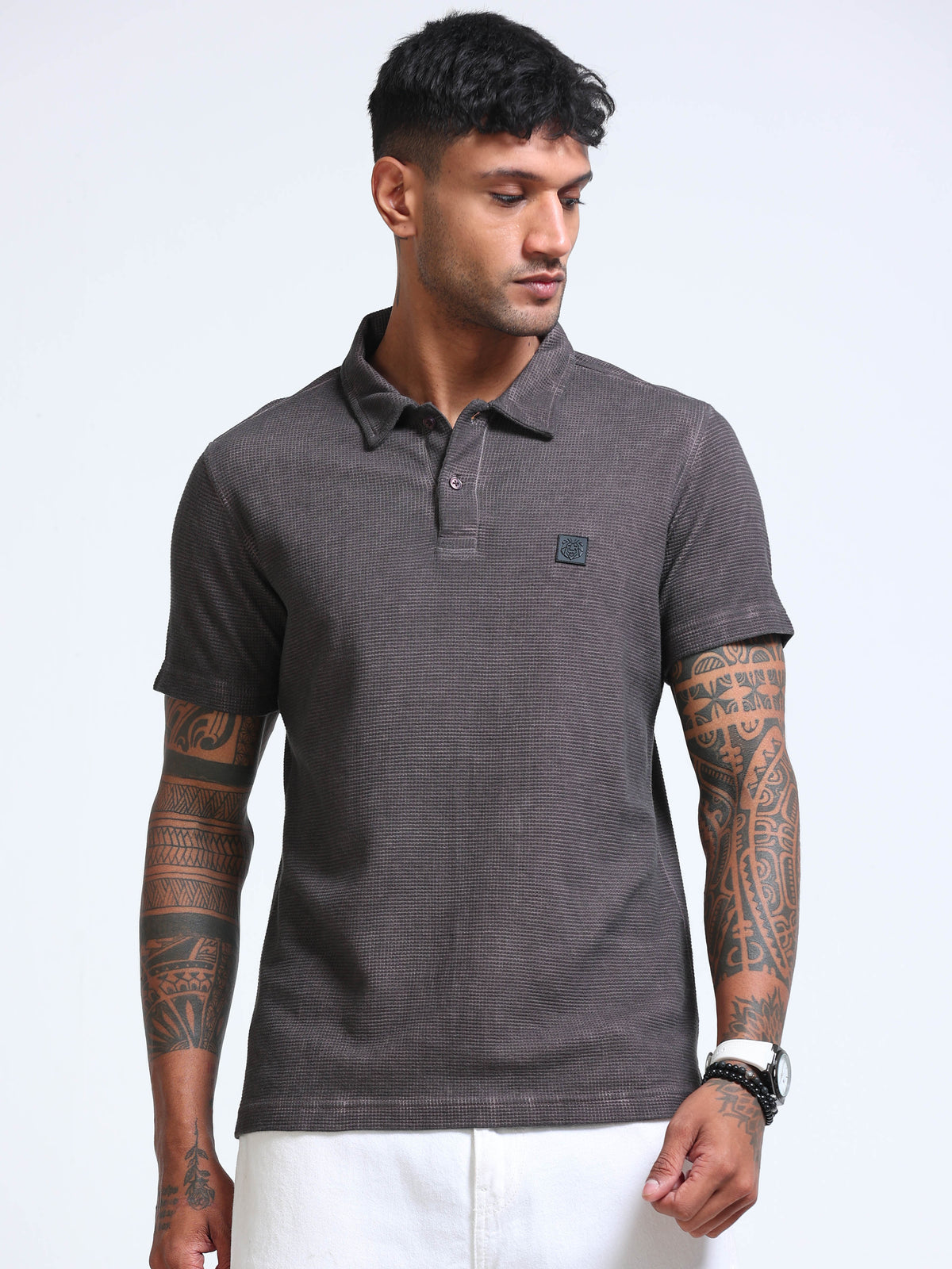 The Next Story Self Design Men Polo Neck Maroon T-Shirt - view 2