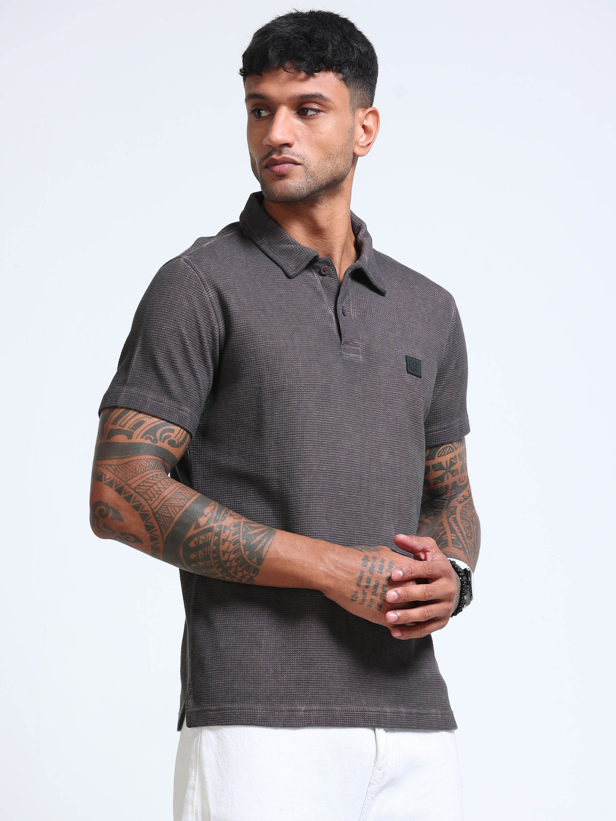 The Next Story Self Design Men Polo Neck Maroon T-Shirt - view 3