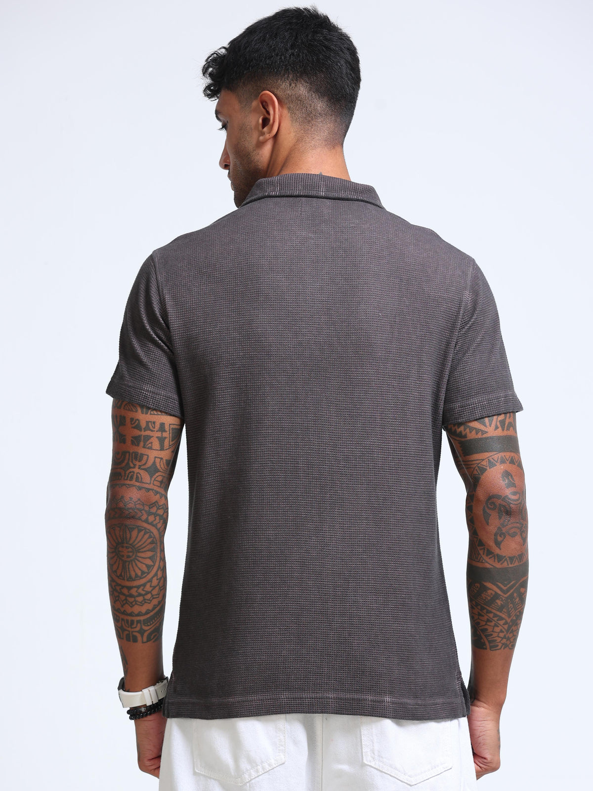 The Next Story Self Design Men Polo Neck Maroon T-Shirt - view 4