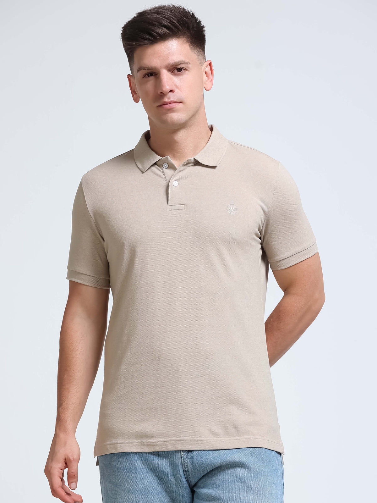 The Next Story Self Design Men Polo Neck Beige T-Shirt - view 2