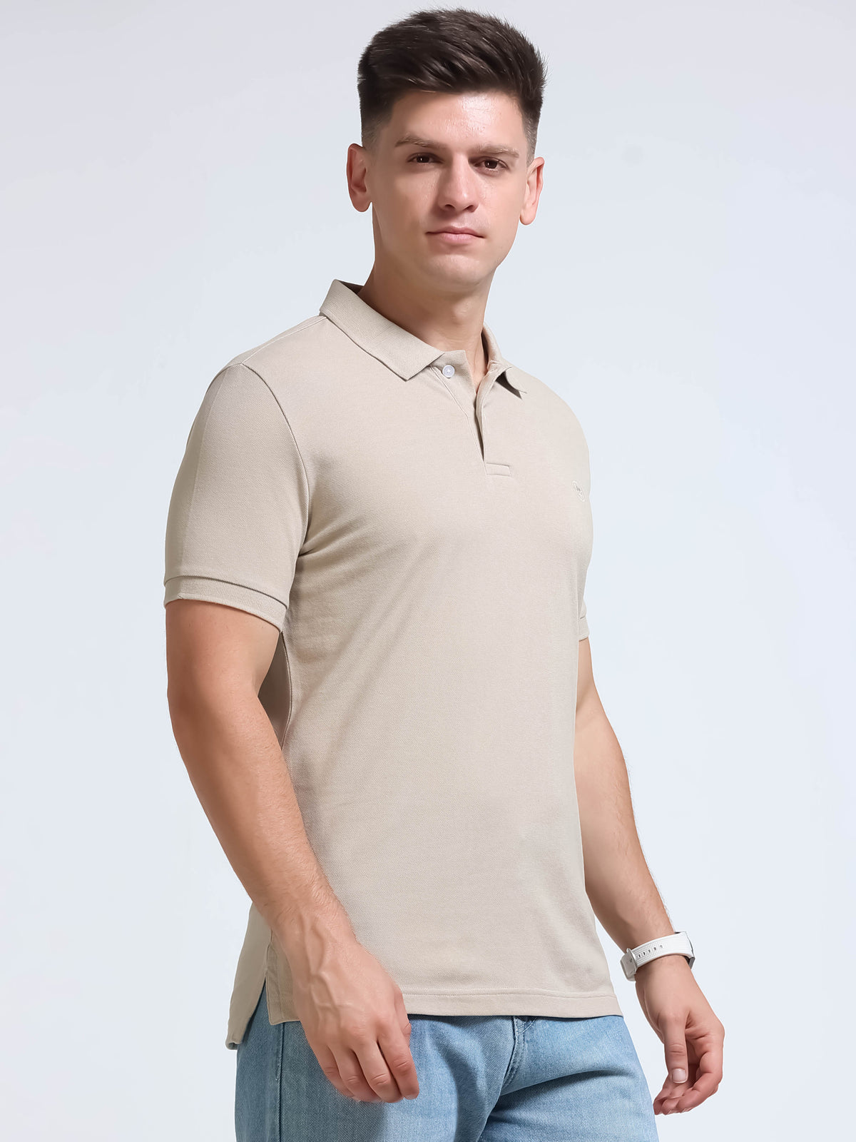 The Next Story Self Design Men Polo Neck Beige T-Shirt - view 3