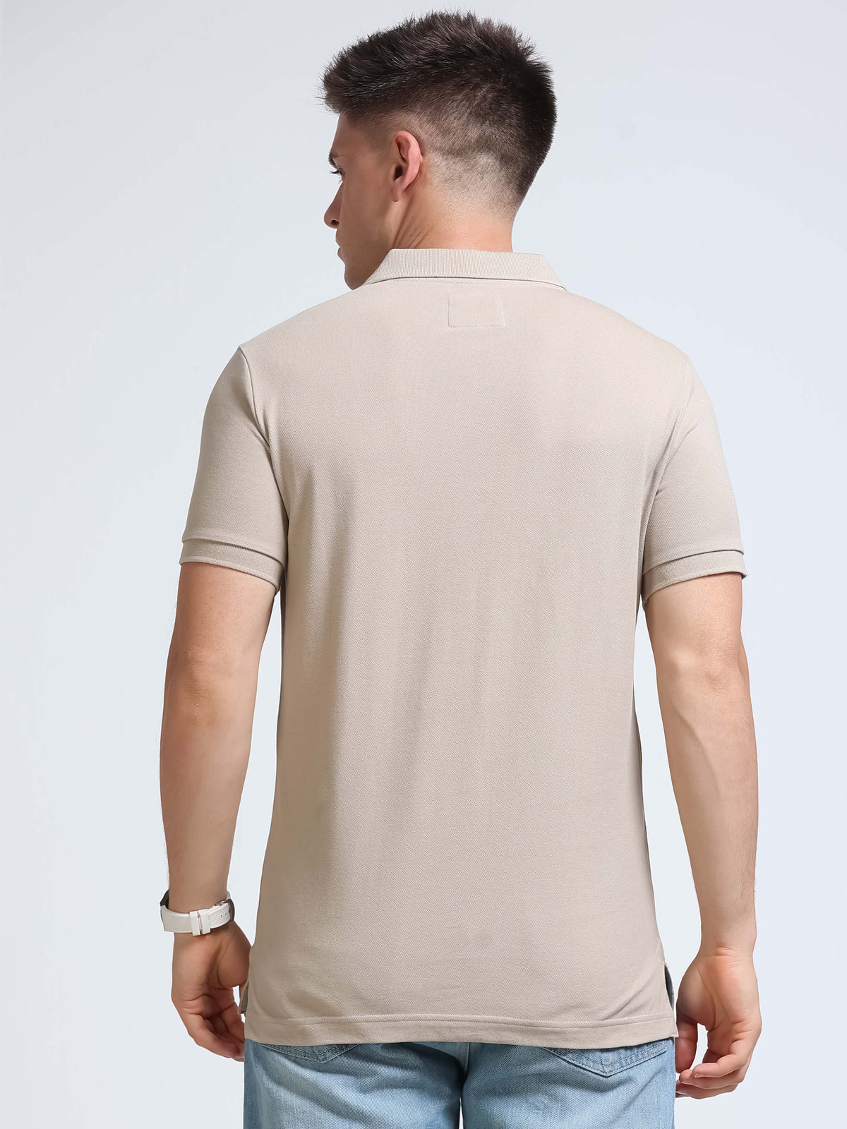 The Next Story Self Design Men Polo Neck Beige T-Shirt - view 4