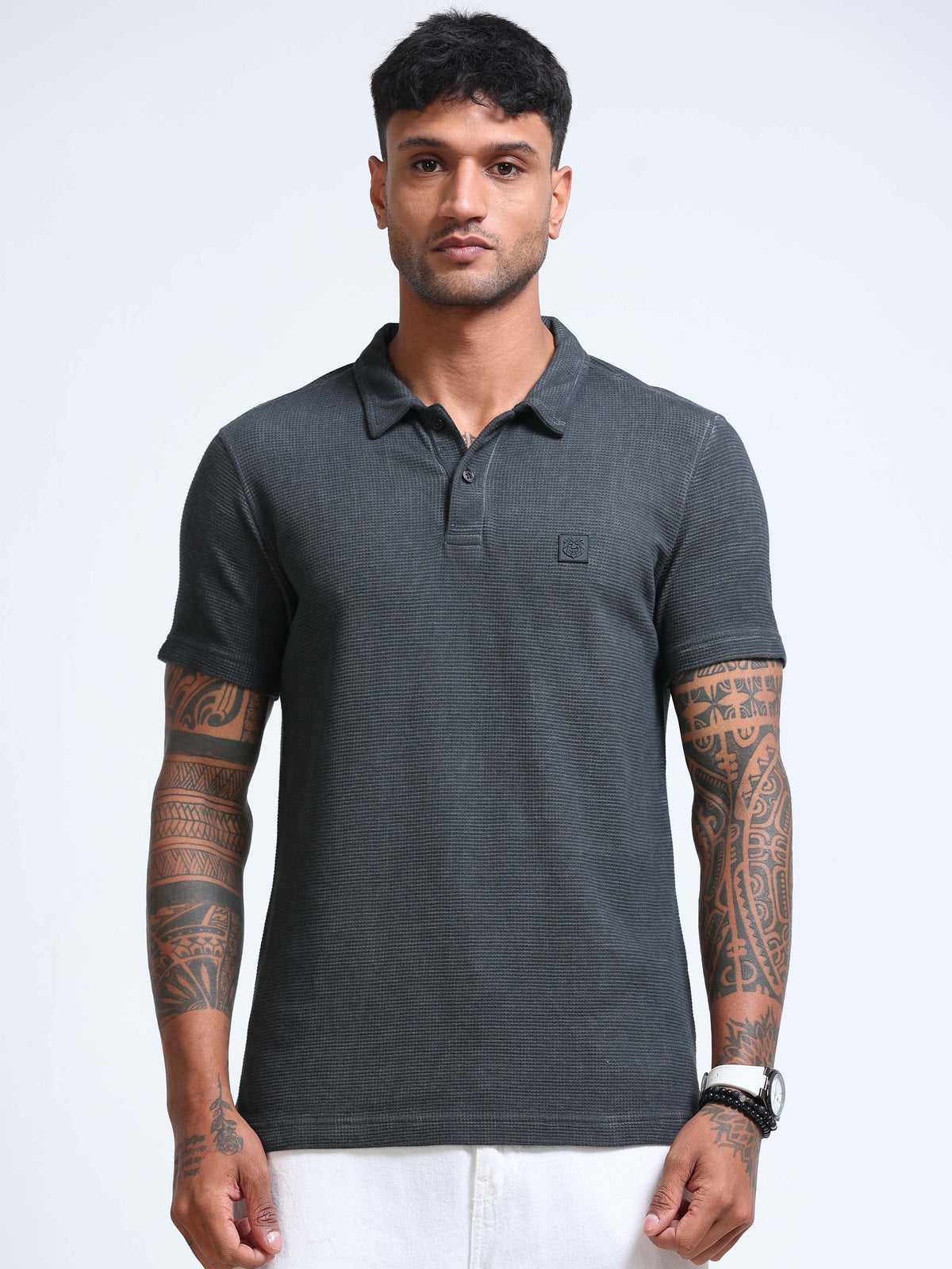 The Next Story Graphic Print Men Polo Neck Grey T-Shirt - view 2