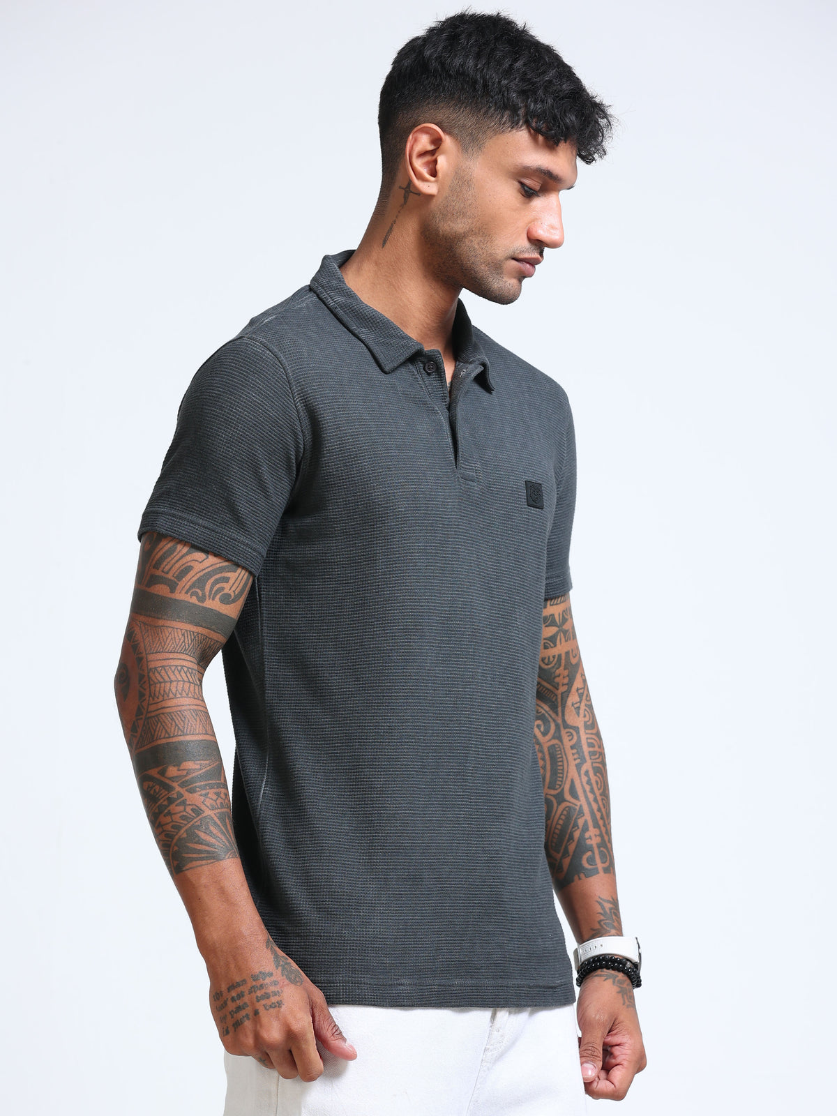 The Next Story Graphic Print Men Polo Neck Grey T-Shirt - view 3