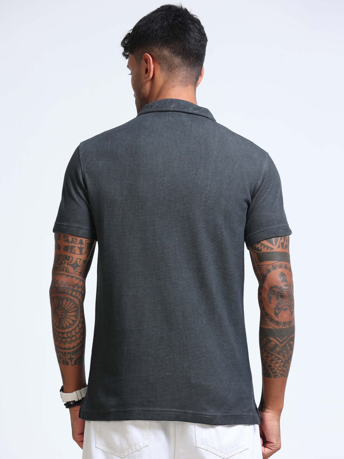 The Next Story Graphic Print Men Polo Neck Grey T-Shirt - view 4