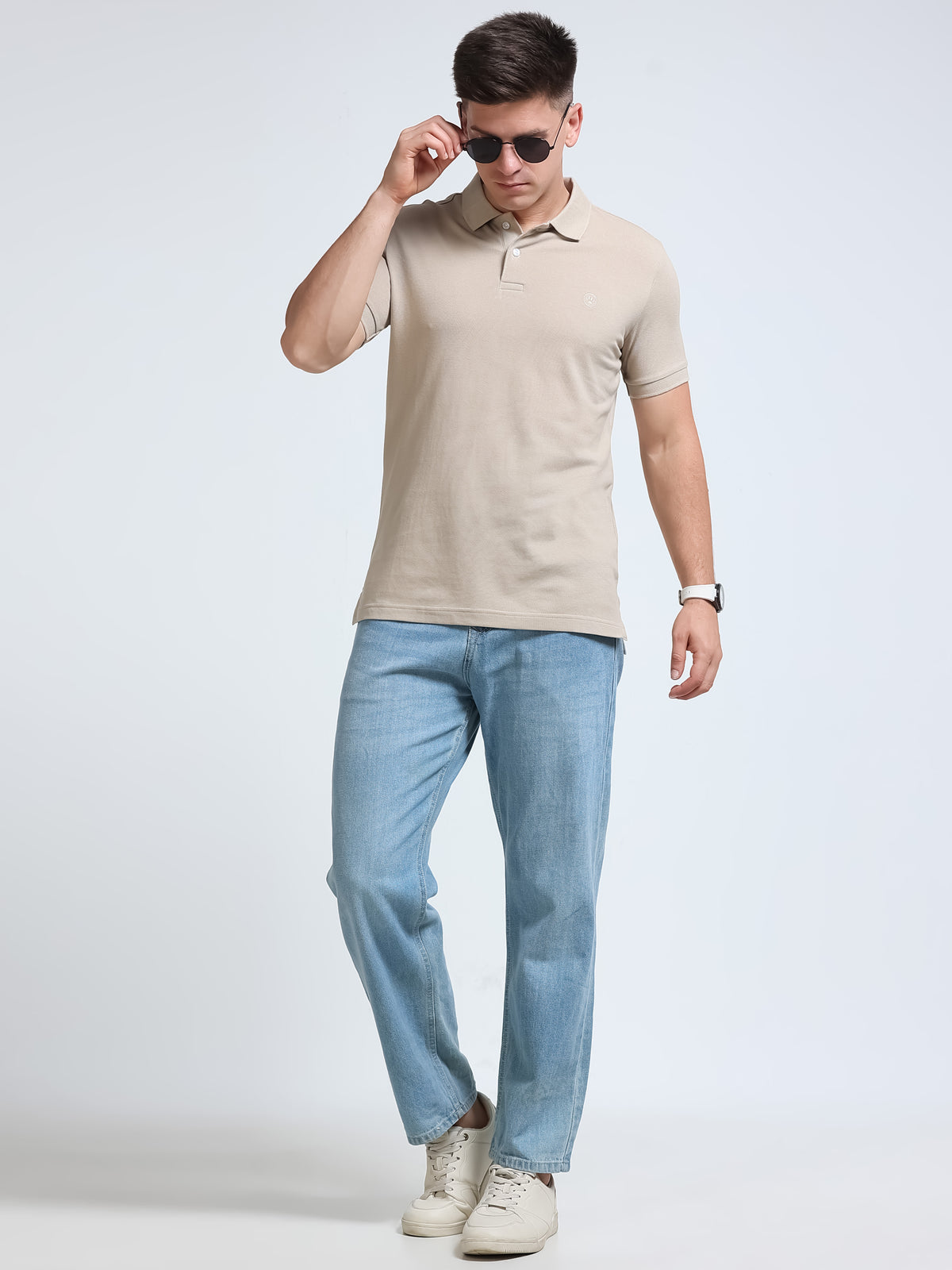 The Next Story Self Design Men Polo Neck Beige T-Shirt - view 7