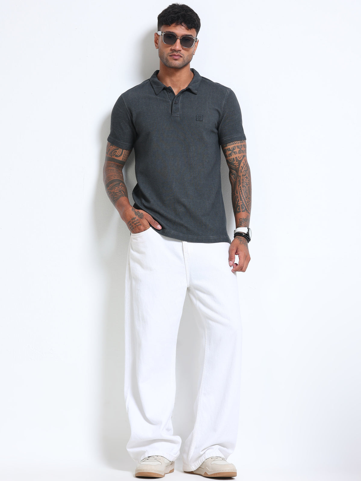 The Next Story Graphic Print Men Polo Neck Grey T-Shirt - view 7