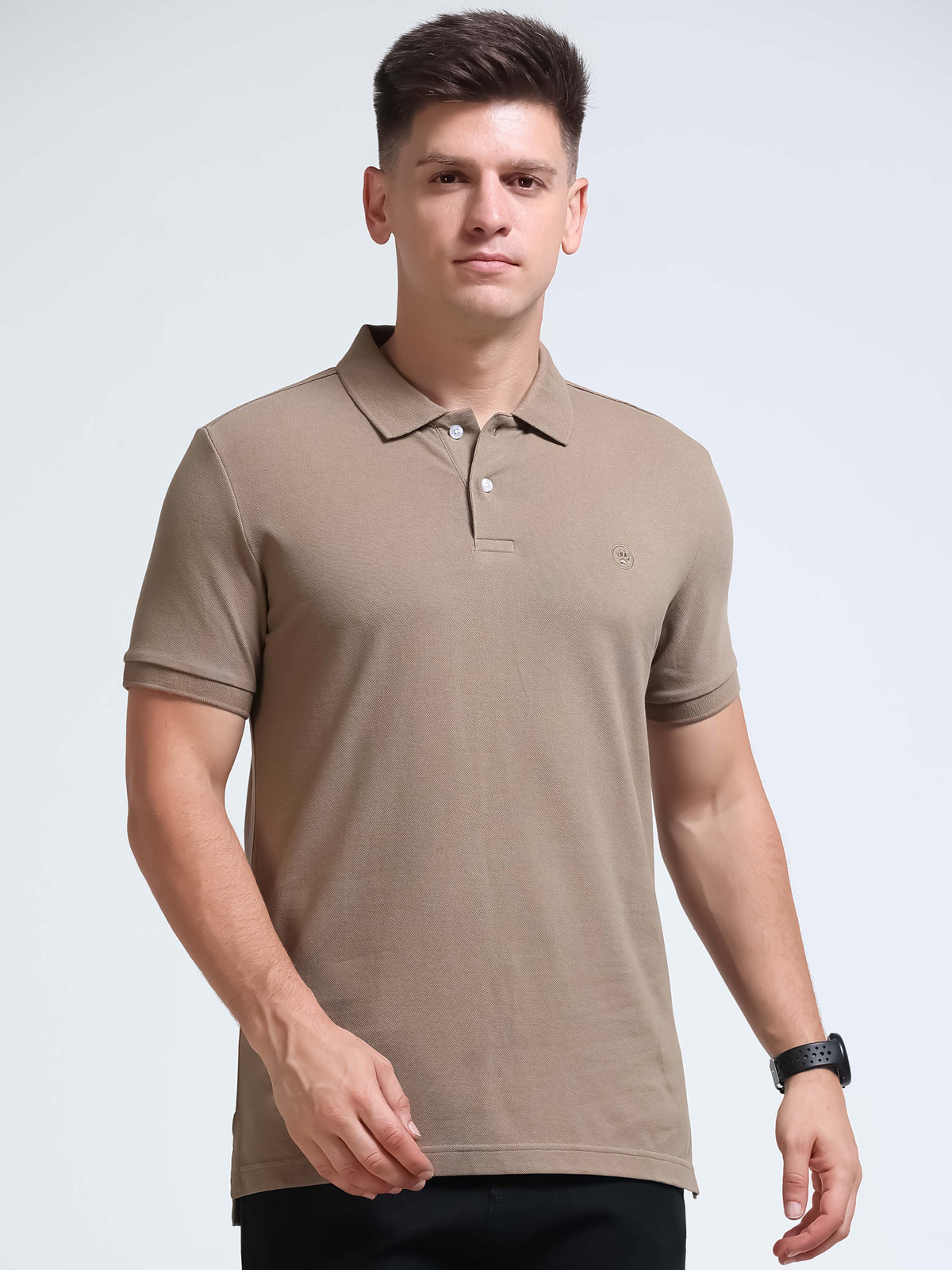The Next Story Self Design Men Polo Neck Beige T-Shirt - view 2