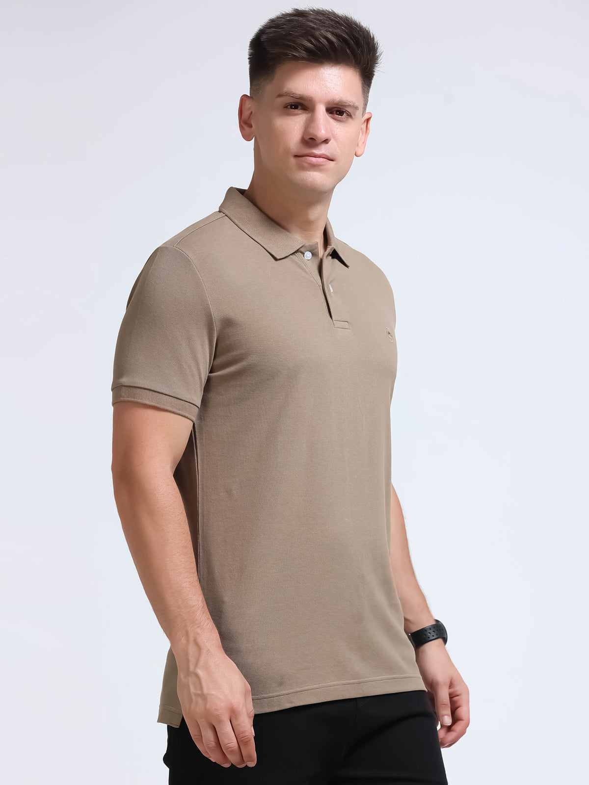 The Next Story Self Design Men Polo Neck Beige T-Shirt - view 3