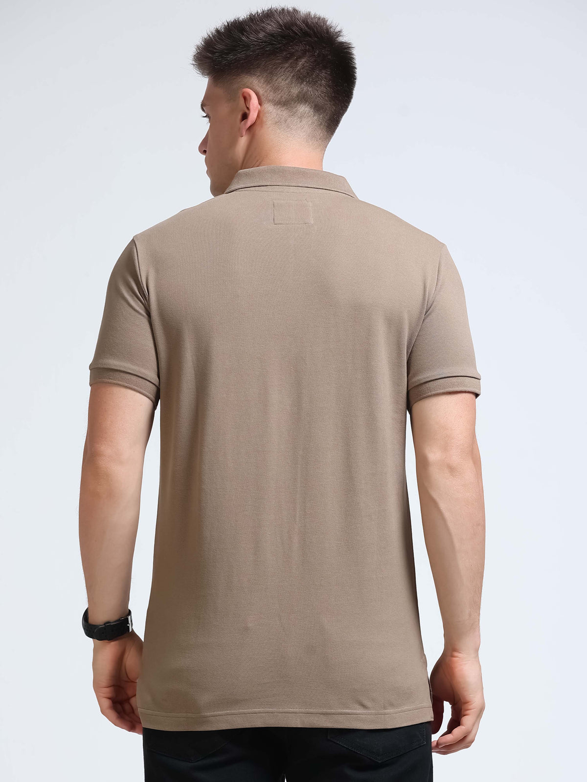 The Next Story Self Design Men Polo Neck Beige T-Shirt - view 4