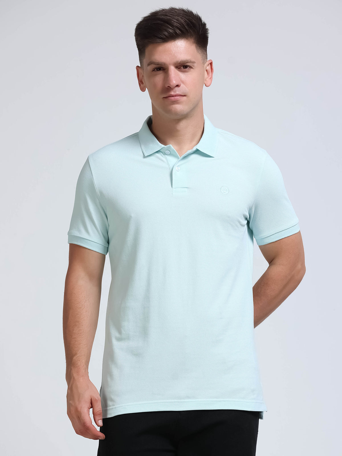 The Next Story Self Design Men Polo Neck Light Blue T-Shirt - view 2
