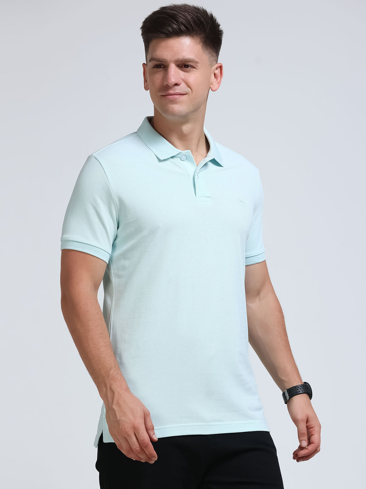 The Next Story Self Design Men Polo Neck Light Blue T-Shirt - view 3