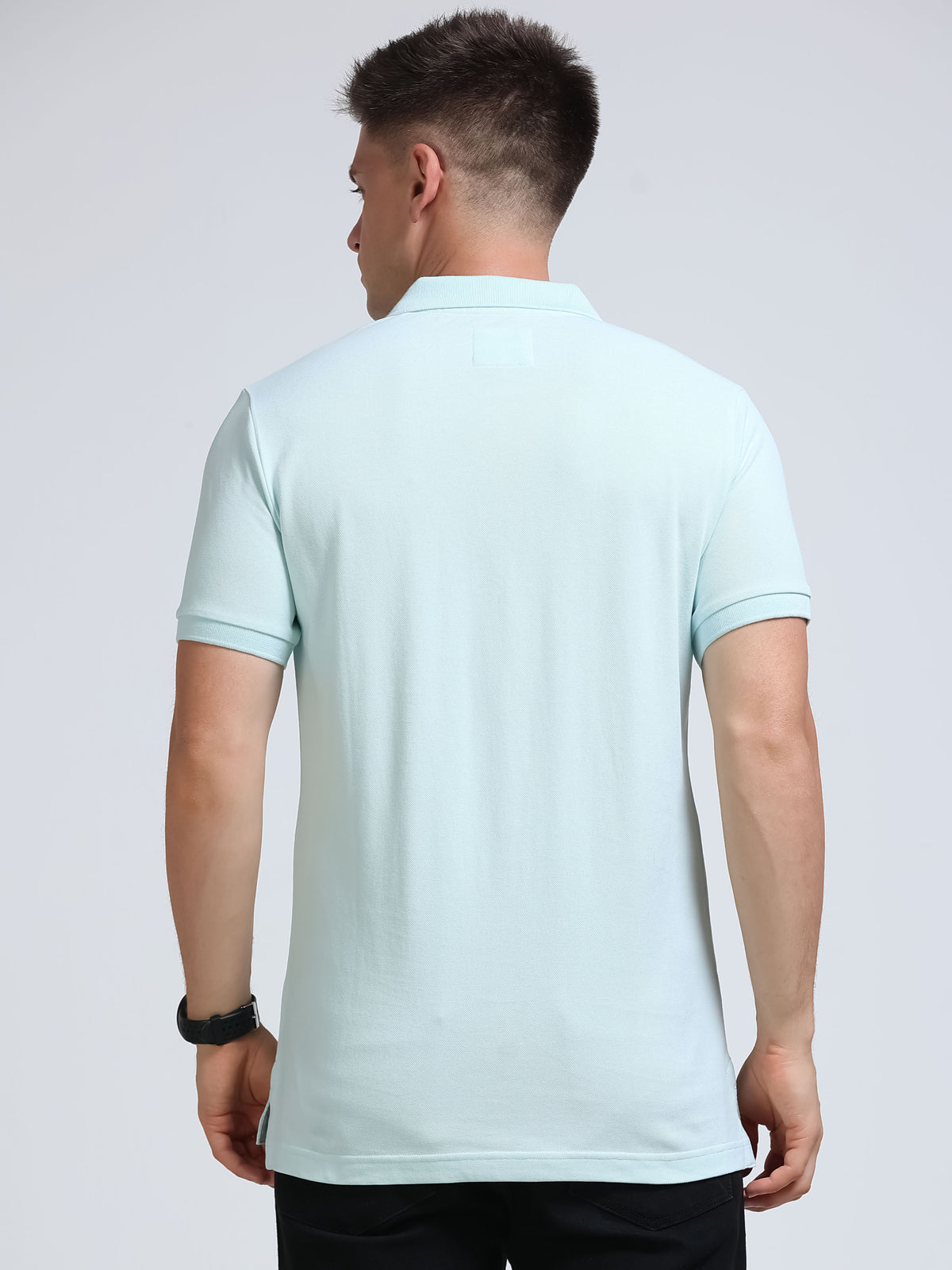 The Next Story Self Design Men Polo Neck Light Blue T-Shirt - view 4
