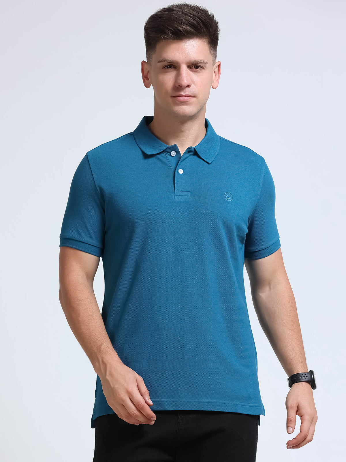 The Next Story Self Design Men Polo Neck Blue T-Shirt - view 2