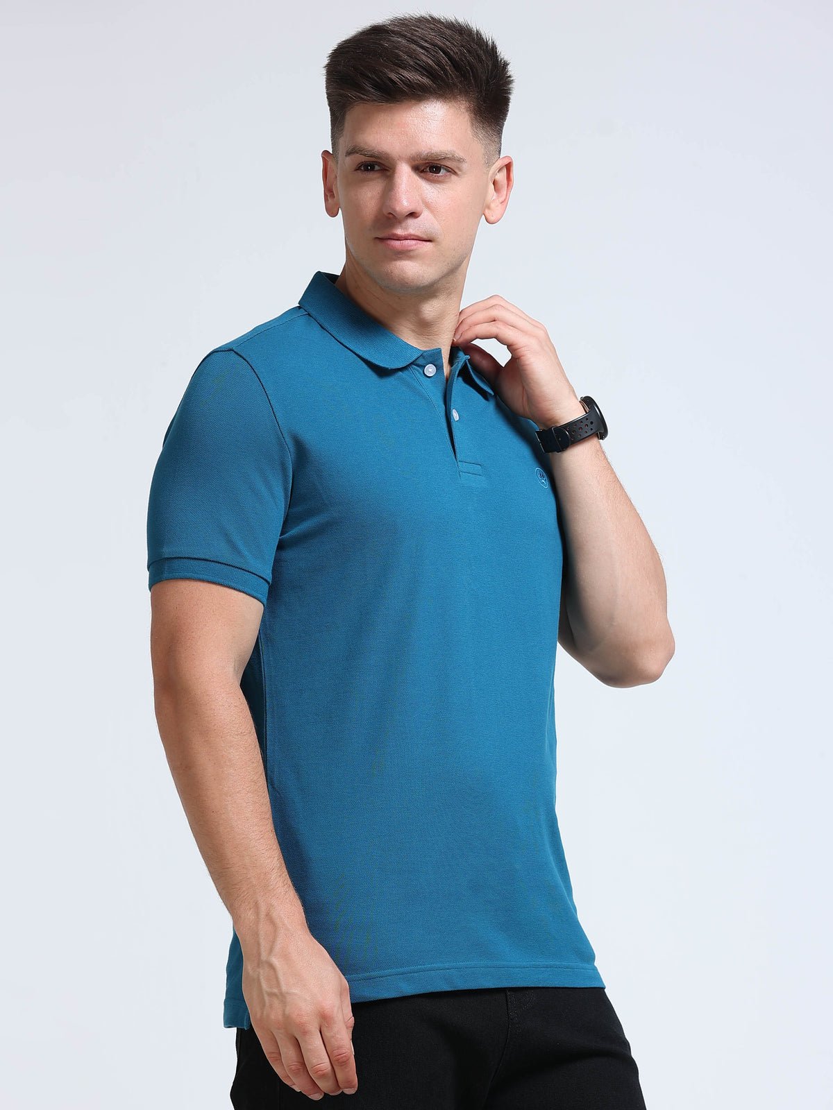 The Next Story Self Design Men Polo Neck Blue T-Shirt - view 3