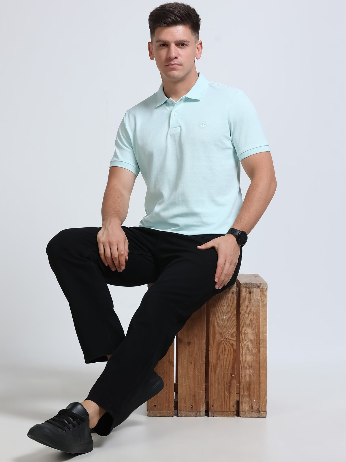 The Next Story Self Design Men Polo Neck Light Blue T-Shirt - view 7