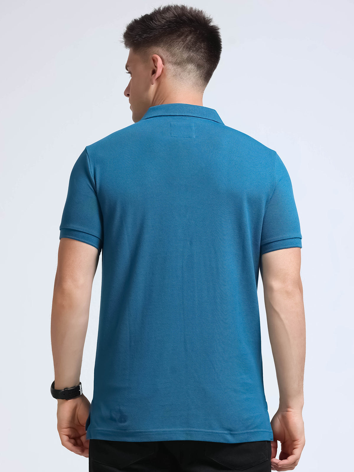 The Next Story Self Design Men Polo Neck Blue T-Shirt - view 4