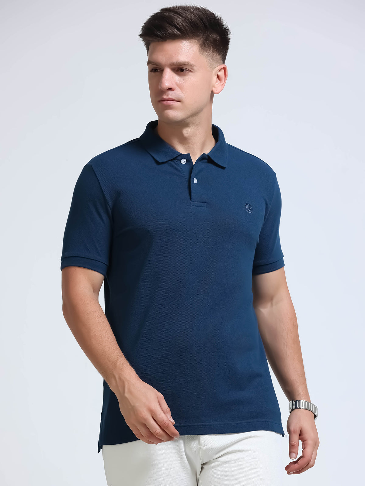 The Next Story Self Design Men Polo Neck Blue T-Shirt - view 2