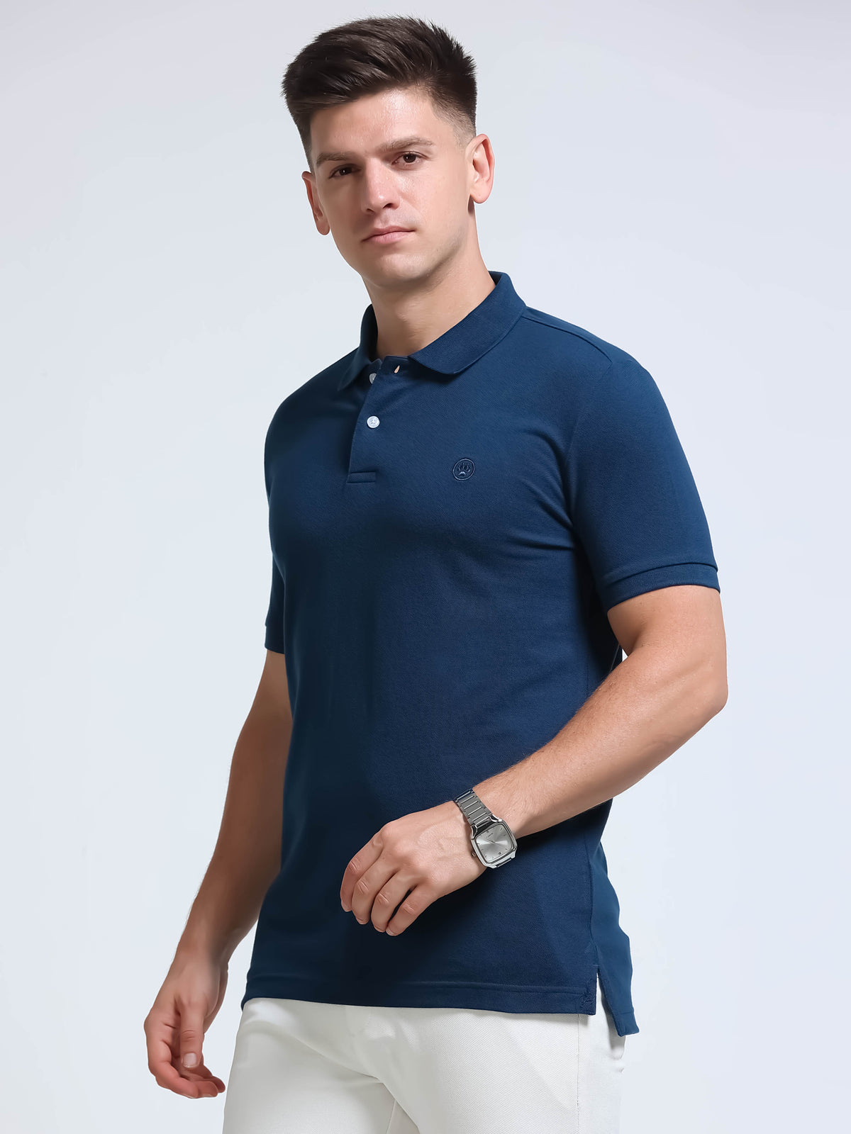 The Next Story Self Design Men Polo Neck Blue T-Shirt - view 3