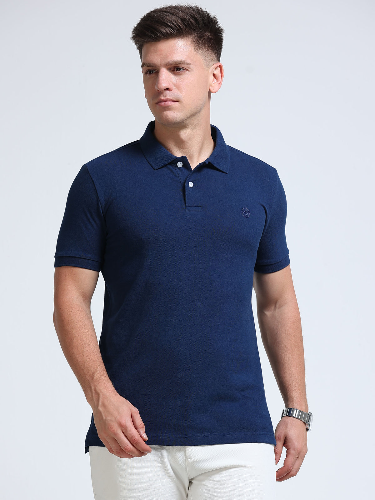 The Next Story Self Design Men Polo Neck Navy Blue T-Shirt - view 2
